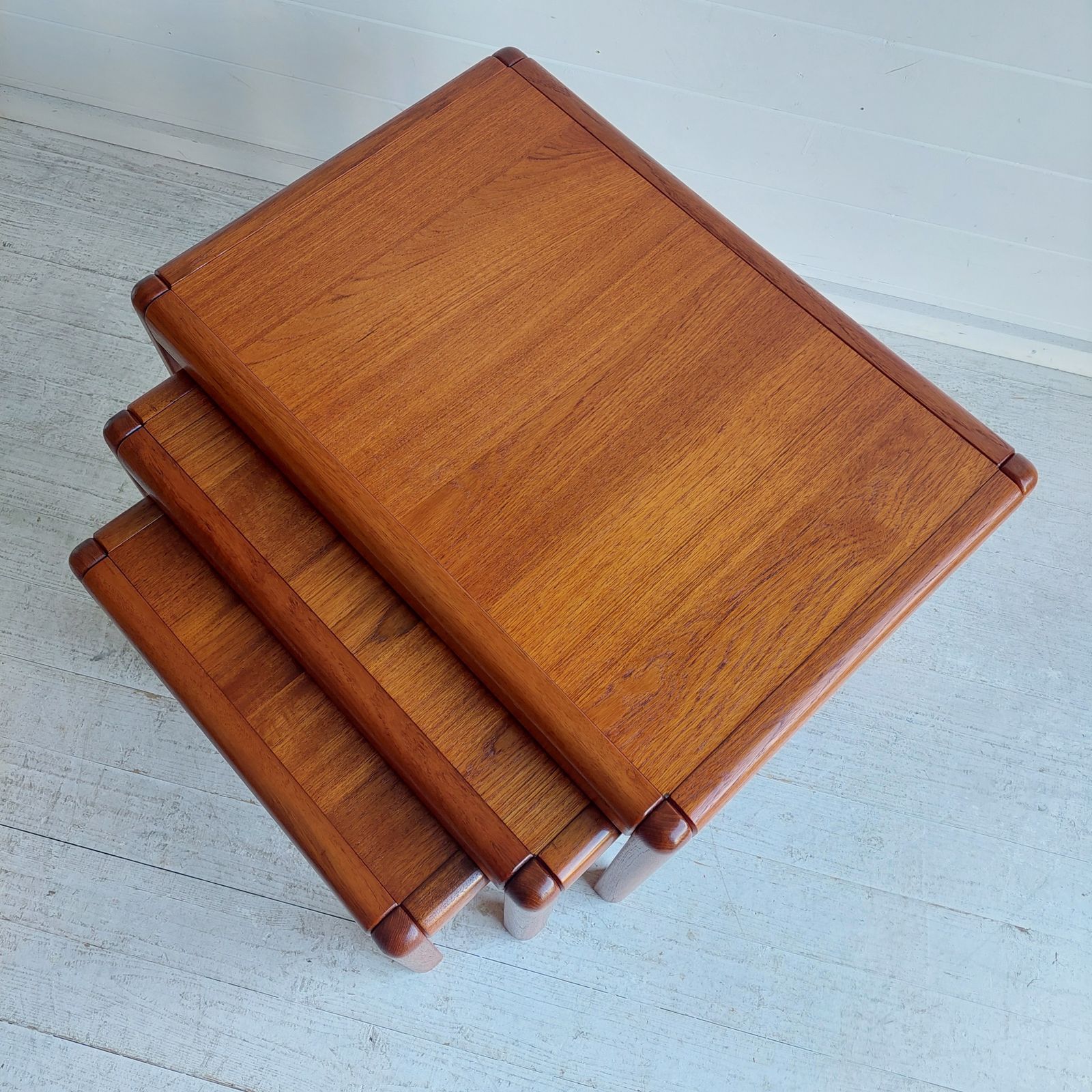 photo for sale Mid Century Teak Nesting Tables  Danish Nest Of Tables Kai Kristiansen Vildbjerg Møbelfabrik Style 60s Restored