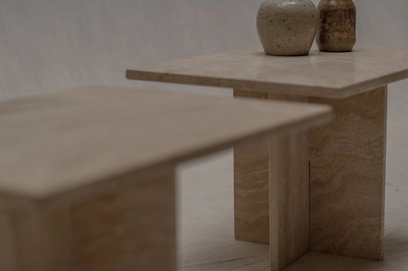 Set Of Two Italian Travertine Side Tables, 1970s. photo furniture
