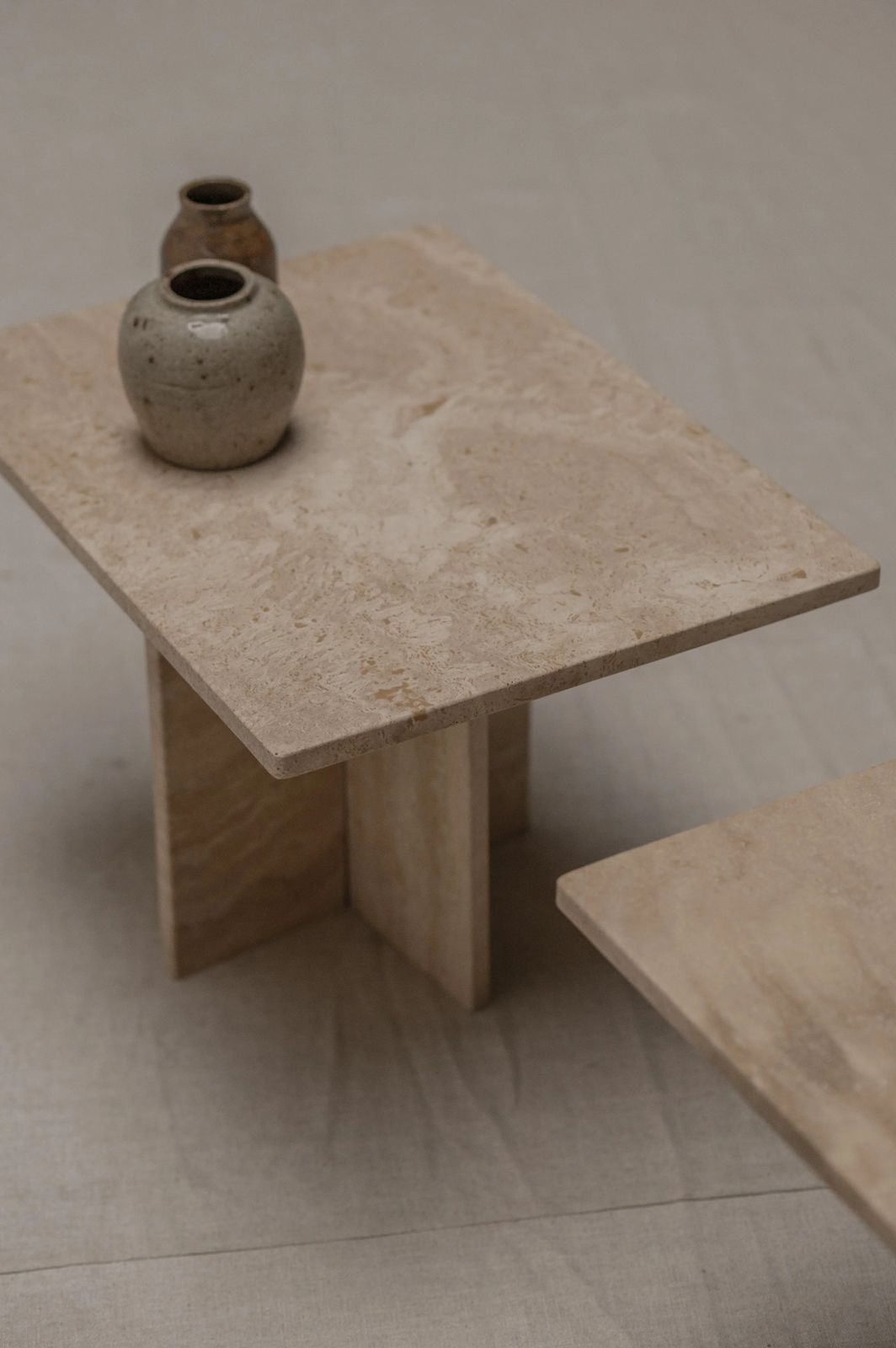 Set Of Two Italian Travertine Side Tables, 1970s. photo buy