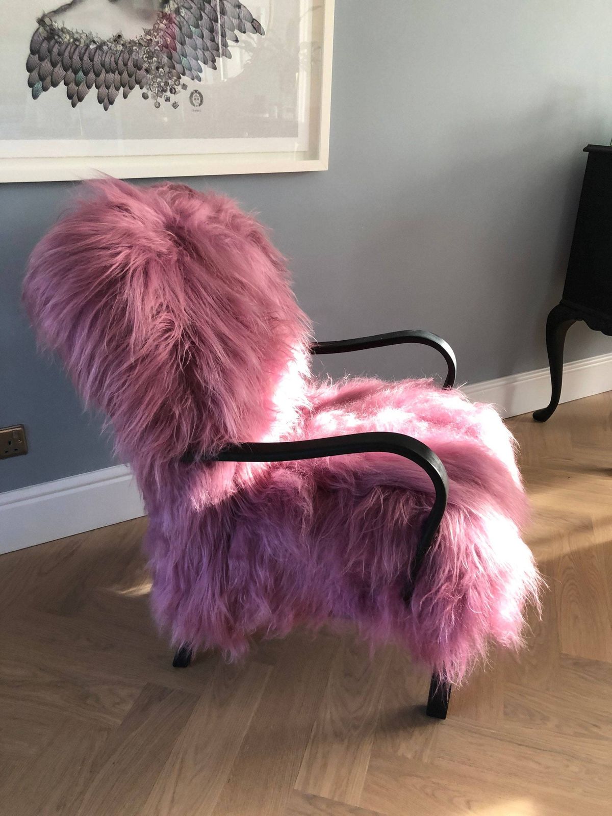 Pink Icelandic Sheepskin Bentwood Armchair photo for sale