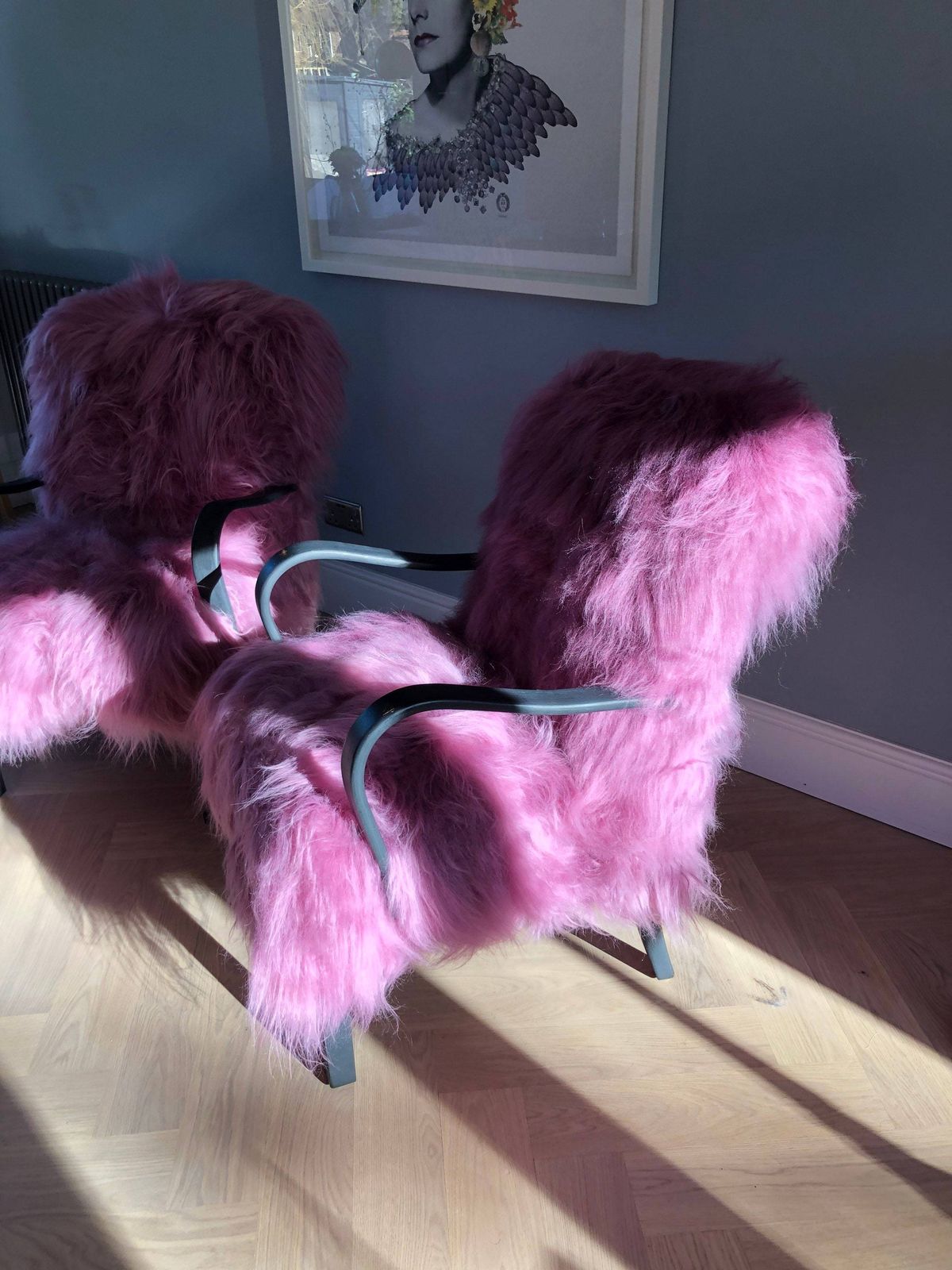 photo furniture Pink Icelandic Sheepskin Bentwood Armchair