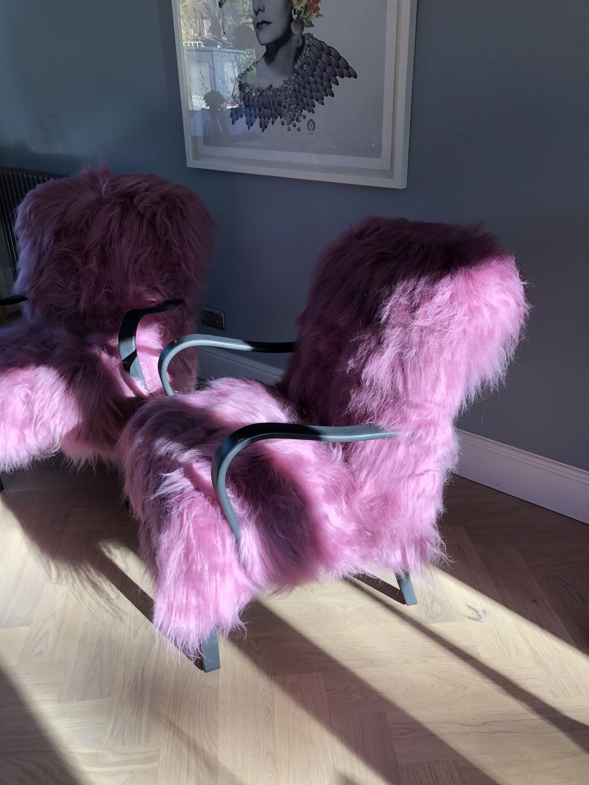 photo furniture Pink Icelandic Sheepskin Bentwood Armchair
