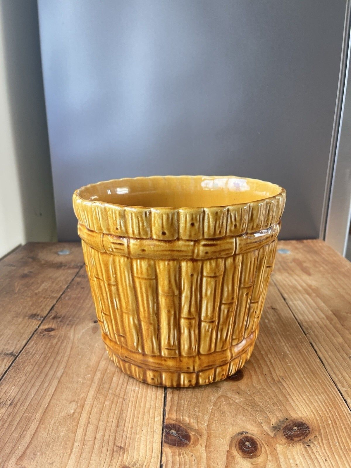 Antique Aesthetic Movement English Majolica Bamboo Planter Plant Pot Jardiniere DR Christopher Dresser Ault Linthorpe Style photo Home Decor