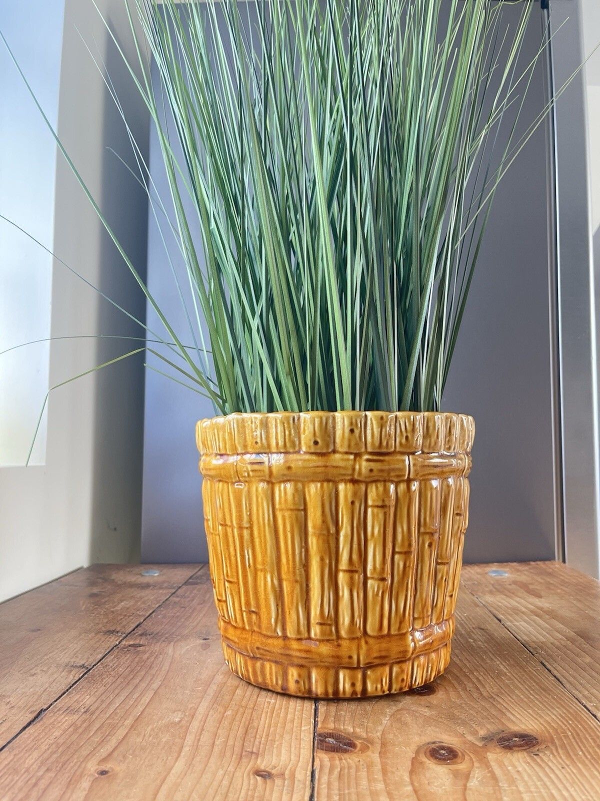 Antique Aesthetic Movement English Majolica Bamboo Planter Plant Pot Jardiniere DR Christopher Dresser Ault Linthorpe Style photo vinterior