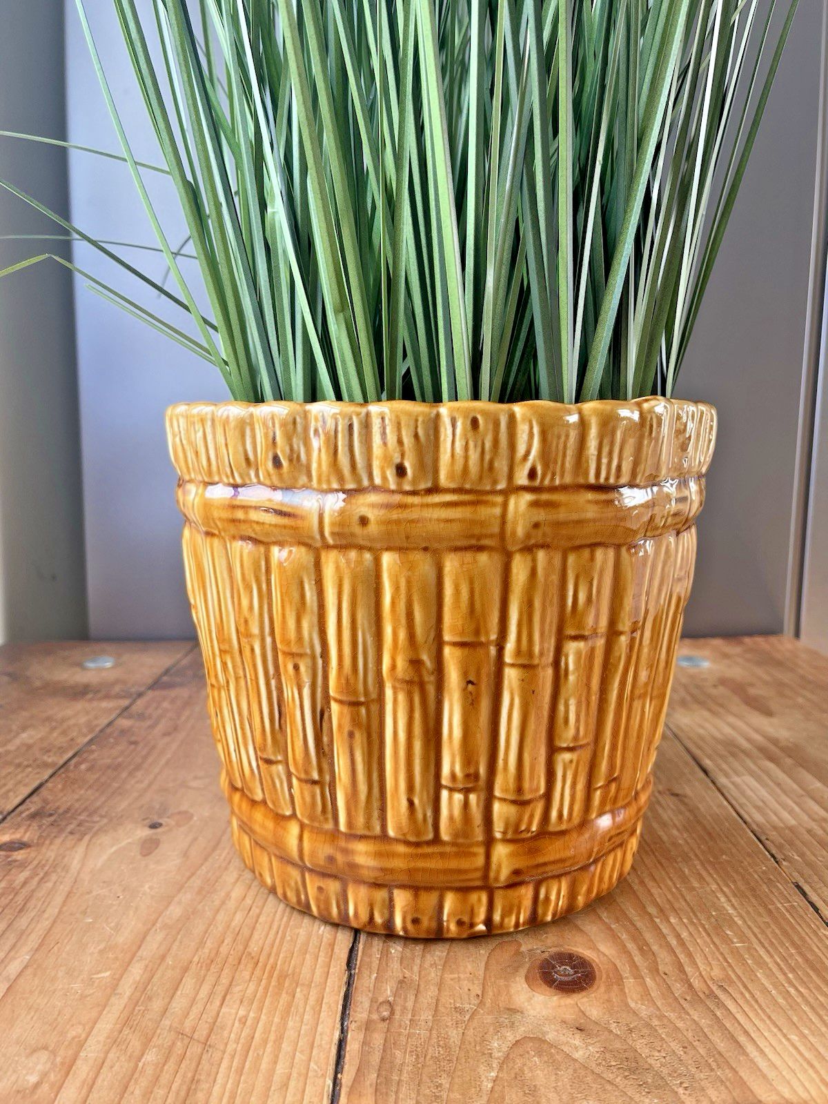 photo furniture Antique Aesthetic Movement English Majolica Bamboo Planter Plant Pot Jardiniere DR Christopher Dresser Ault Linthorpe Style