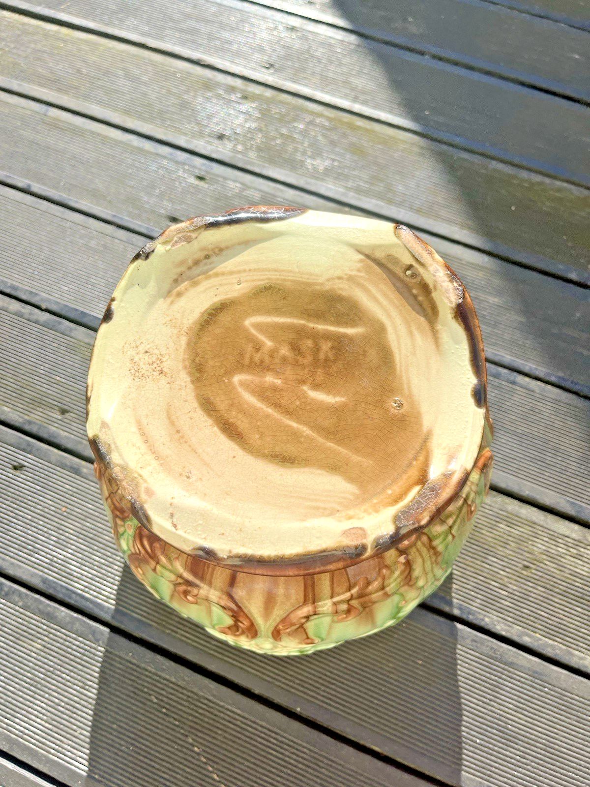 photo vinterior Antique English Majolica Mask Green Man Jardiniere Plant Pot Thomas Forester ?