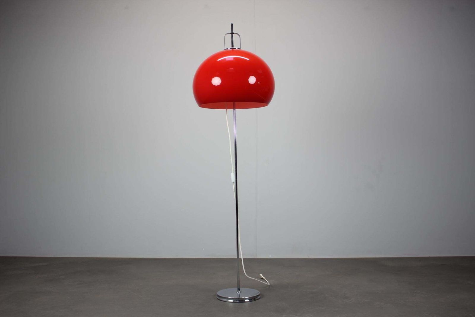 Guzzini Meblo Floor Lamp With Plastic Shade, Italy 1970s — Space Age Chrome photo furniture