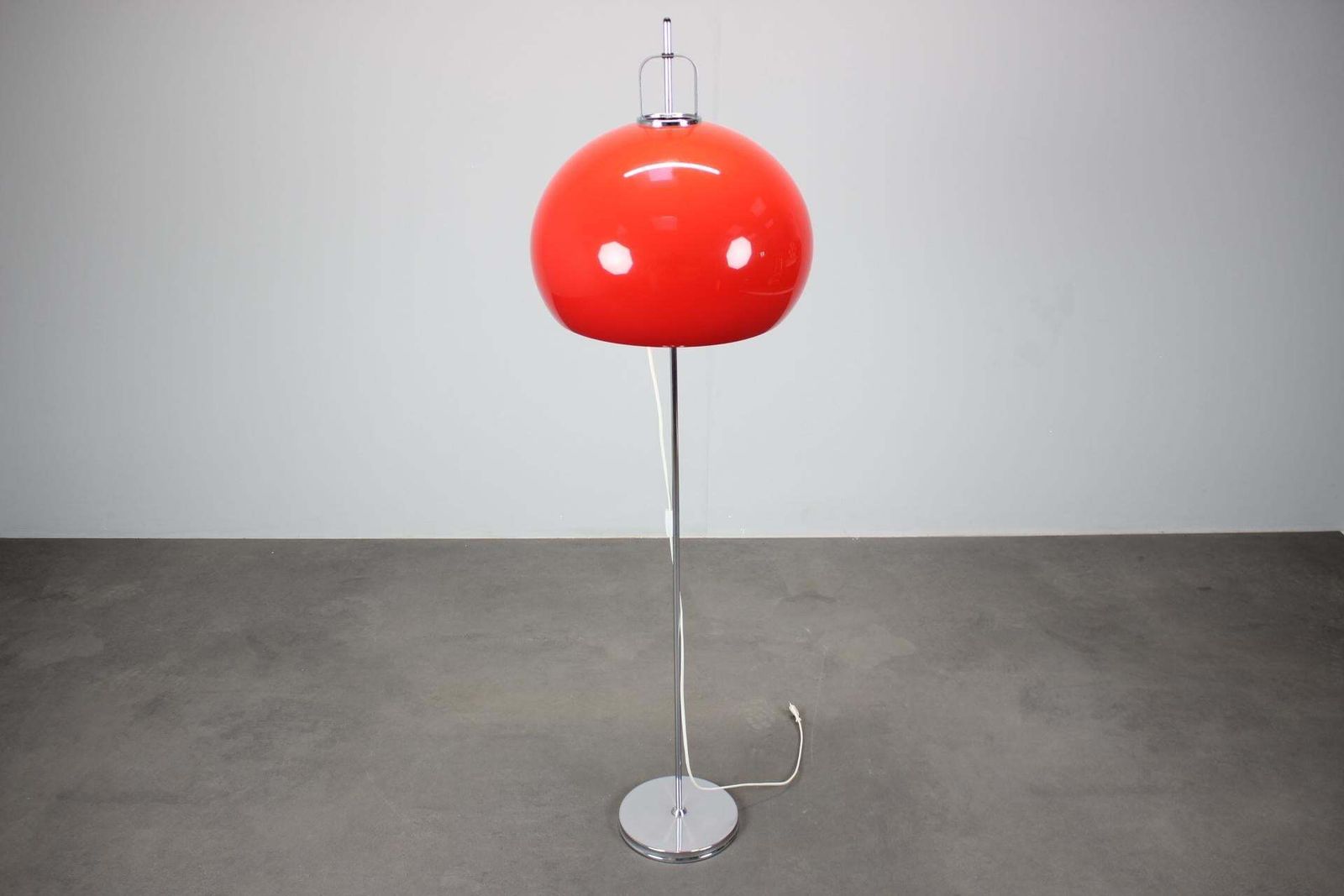 Guzzini Meblo Floor Lamp With Plastic Shade, Italy 1970s — Space Age Chrome photo for sale