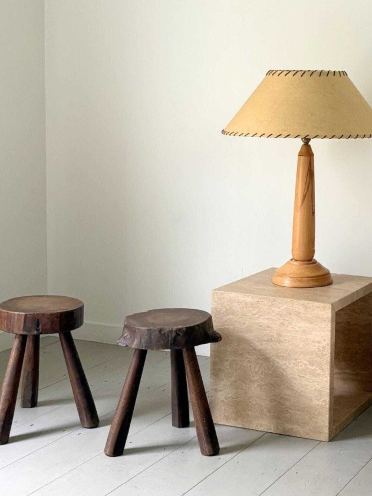 Wooden Tree Slab Side Table Stool, French Early Modernist Vintage