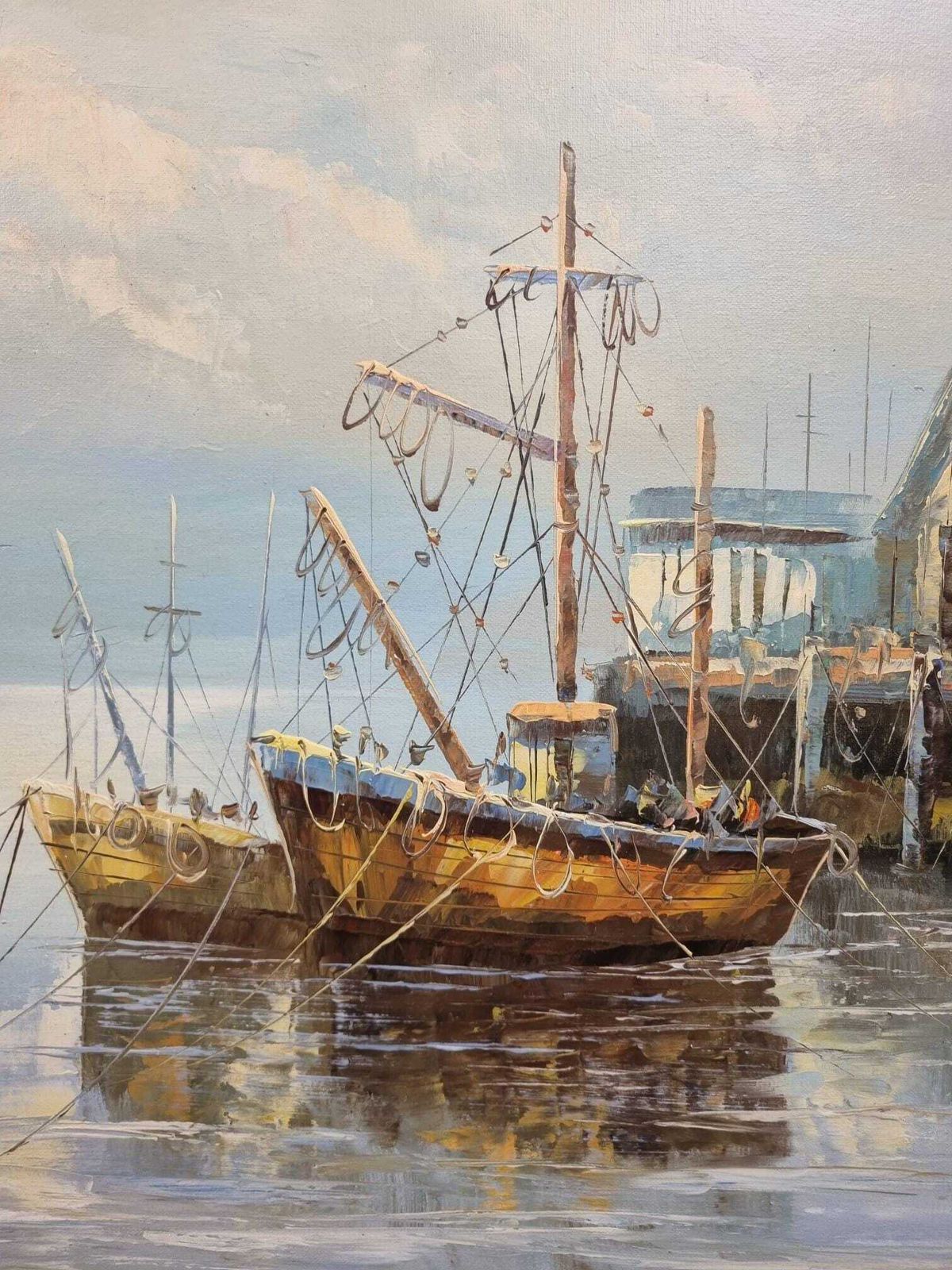 photo furniture Vintage Large Oil Painting On Canvas / Seascape / Signed / C1950