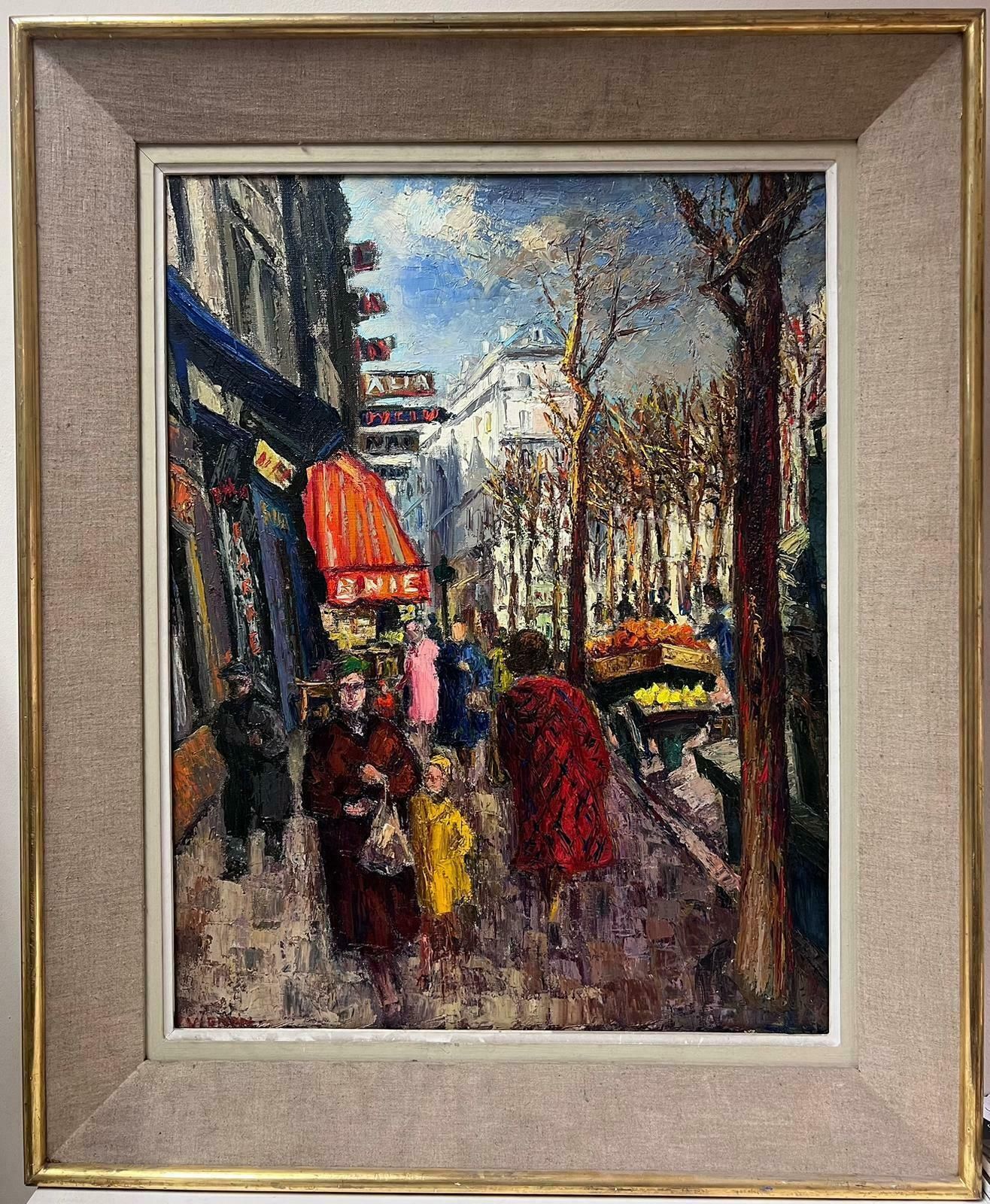 Josine Vignon1950s French Post Impressionist Oil Painting Busy Paris Street Scene Figures1950s photo furniture