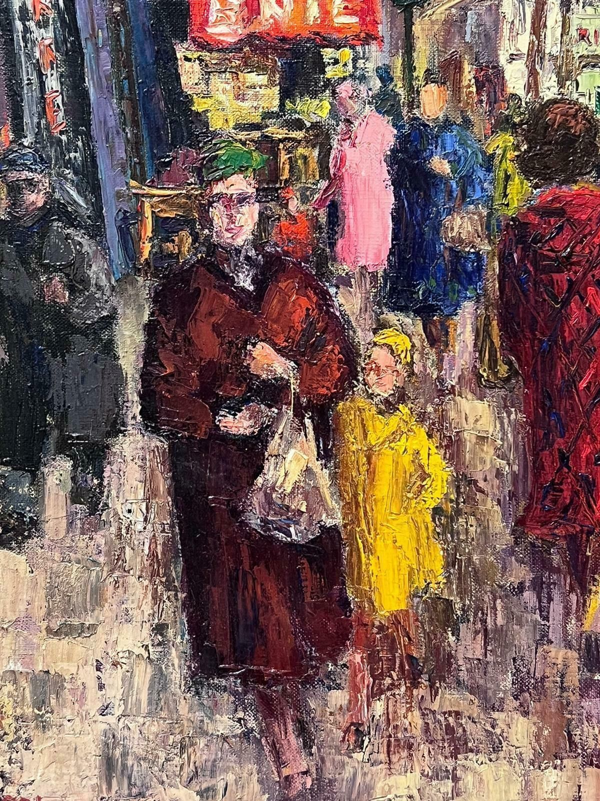 Josine Vignon1950s French Post Impressionist Oil Painting Busy Paris Street Scene Figures1950s photo Art