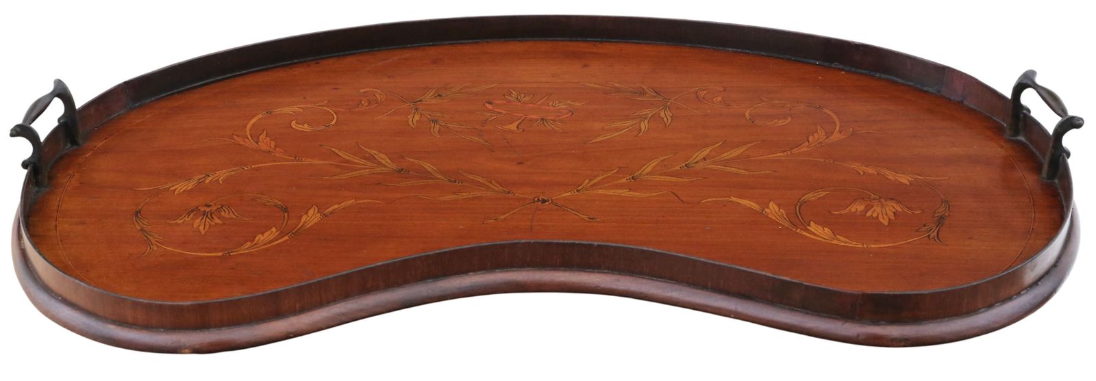 Antique 19th Century Fine Quality Inlaid Mahogany Kidney Shaped Serving Tray photo for sale