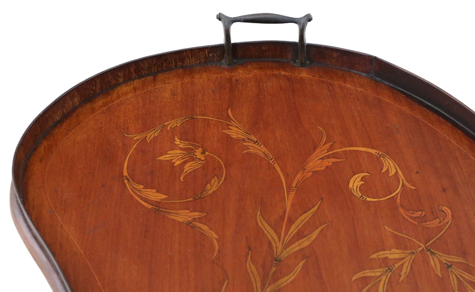 Antique 19th Century Fine Quality Inlaid Mahogany Kidney Shaped Serving Tray photo 995.0
