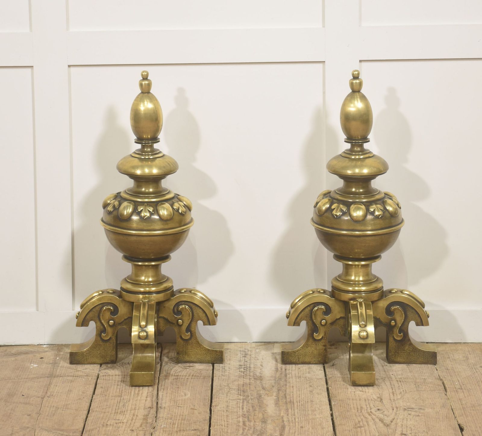 Substantial Finely Cast Pair Of Brass Fire Dogs photo Home Fixtures