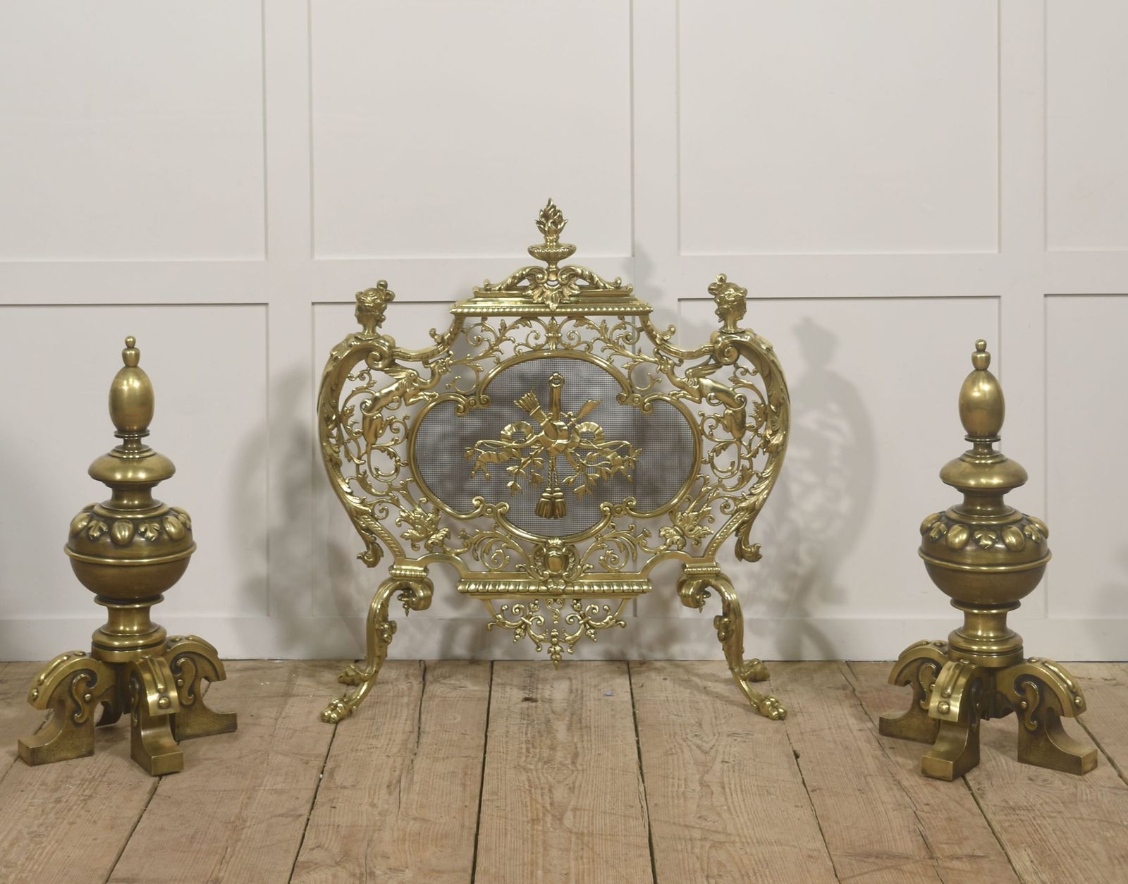 Substantial Finely Cast Pair Of Brass Fire Dogs photo buy
