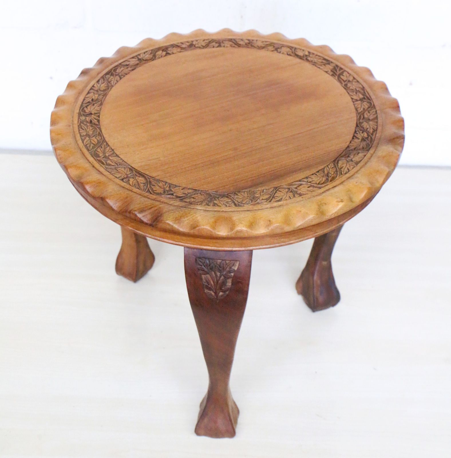 A Vintage Small Occasional Round Table Made From Teak With Carved Detailing Hand Made S.E.Asia photo furniture