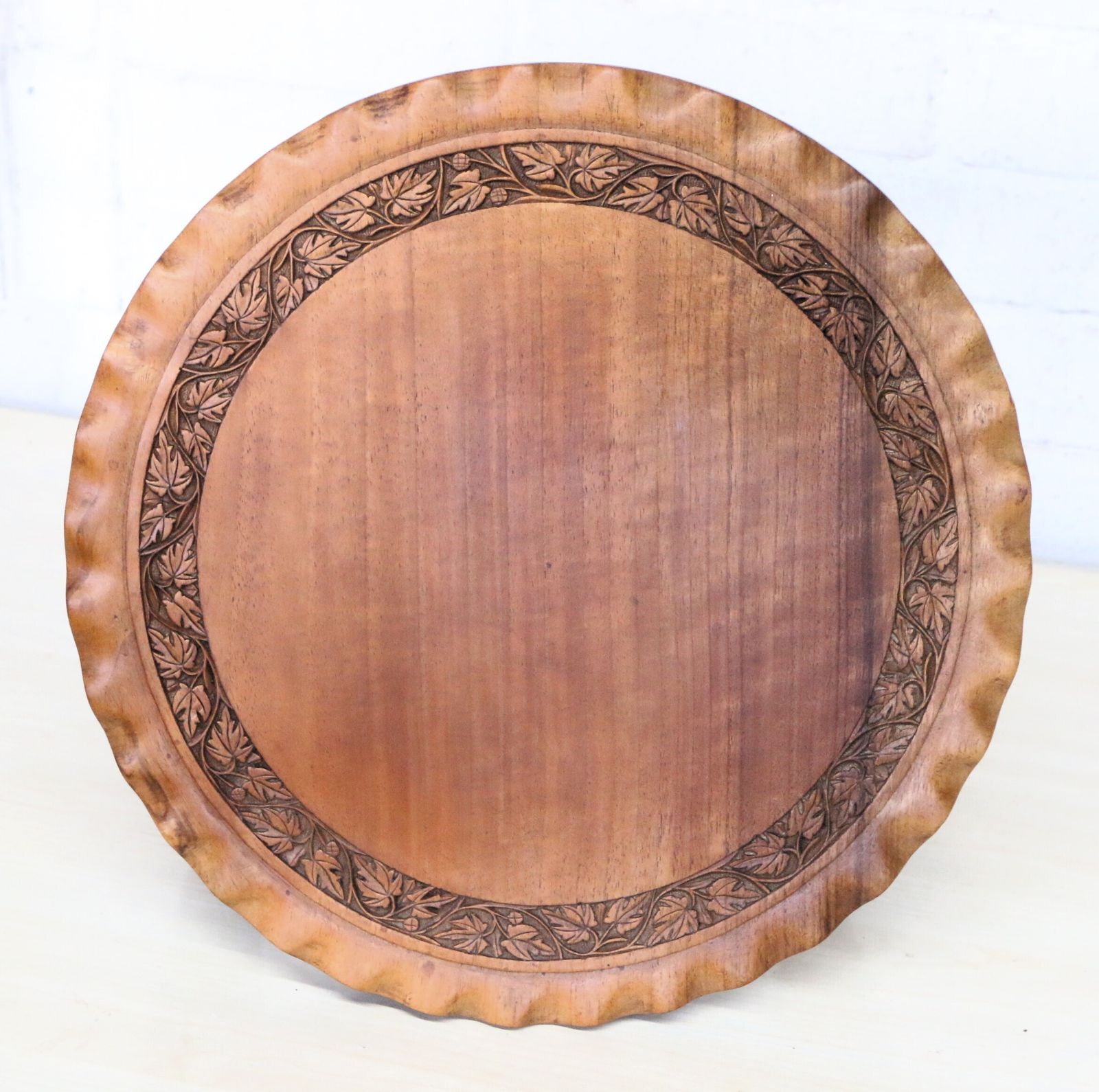 A Vintage Small Occasional Round Table Made From Teak With Carved Detailing Hand Made S.E.Asia photo vinterior