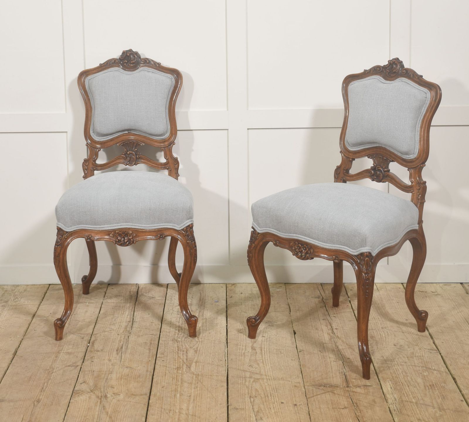 Pair Of Carved Walnut Louis XV Style Side Chairs photo buy