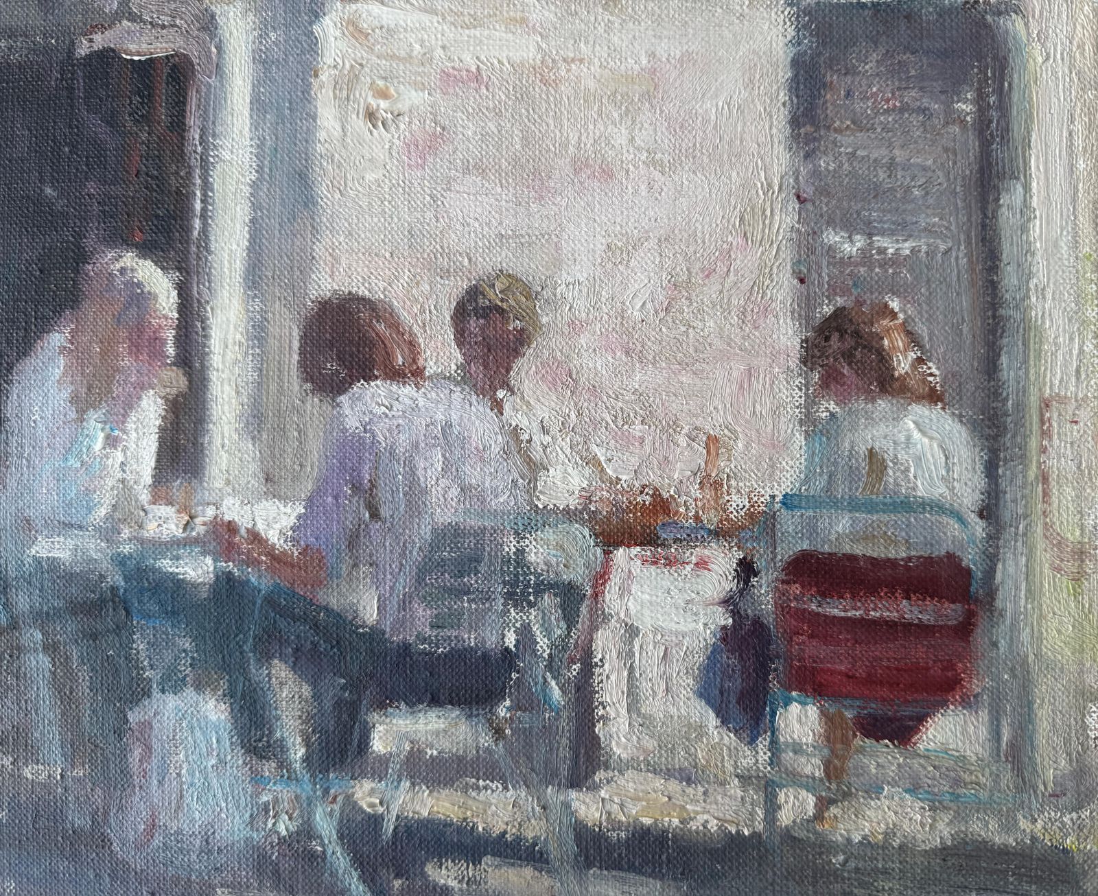 Angel Badia Camps Paris Café Terrace Scene Oil Painting European Post Impressionist Figurative Art C.1980 photo for sale