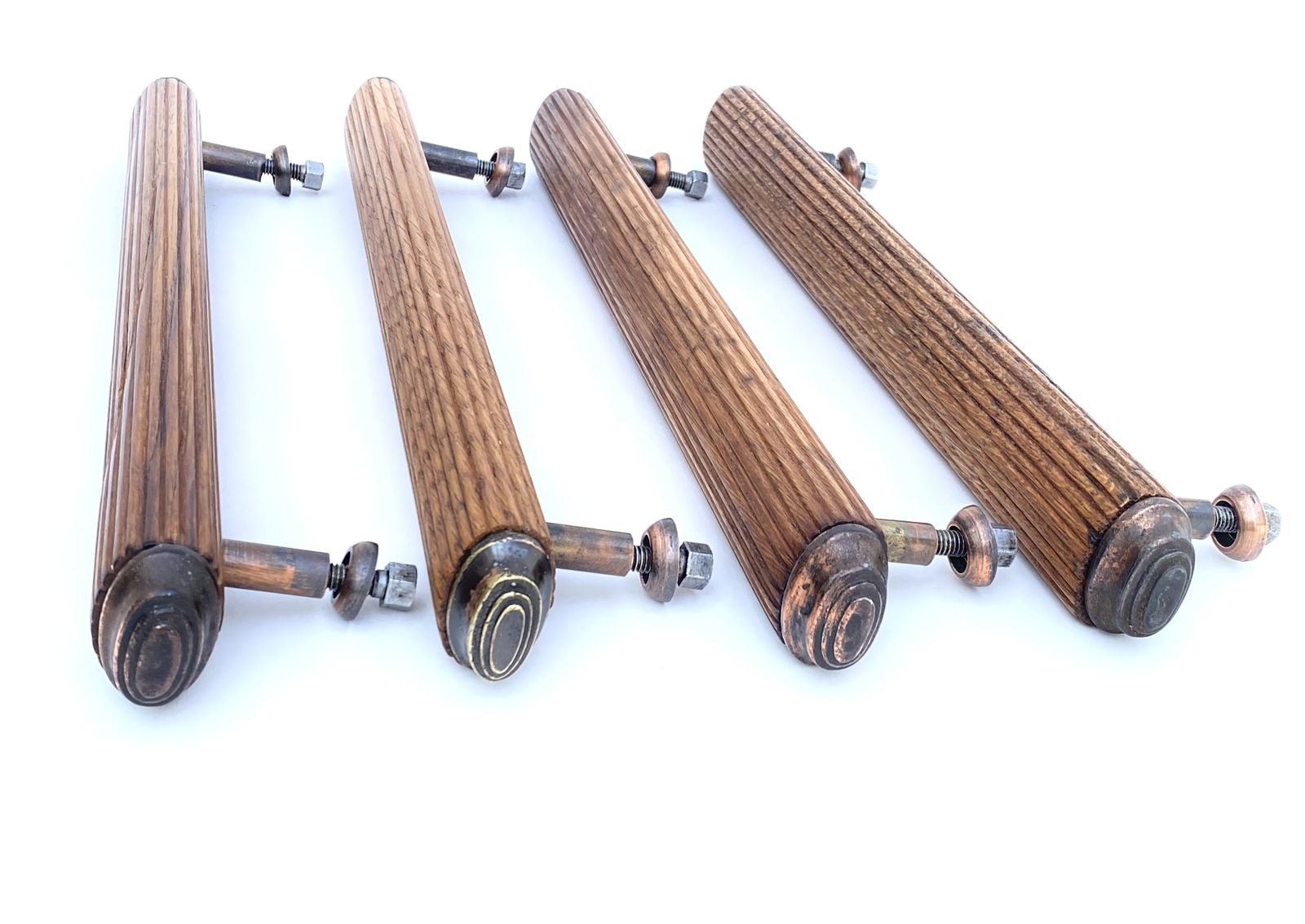 2nd Batch Of Early 20th Century 1900 30s  English Oak Copper And Brass  Door Handles                Per Pair photo for sale