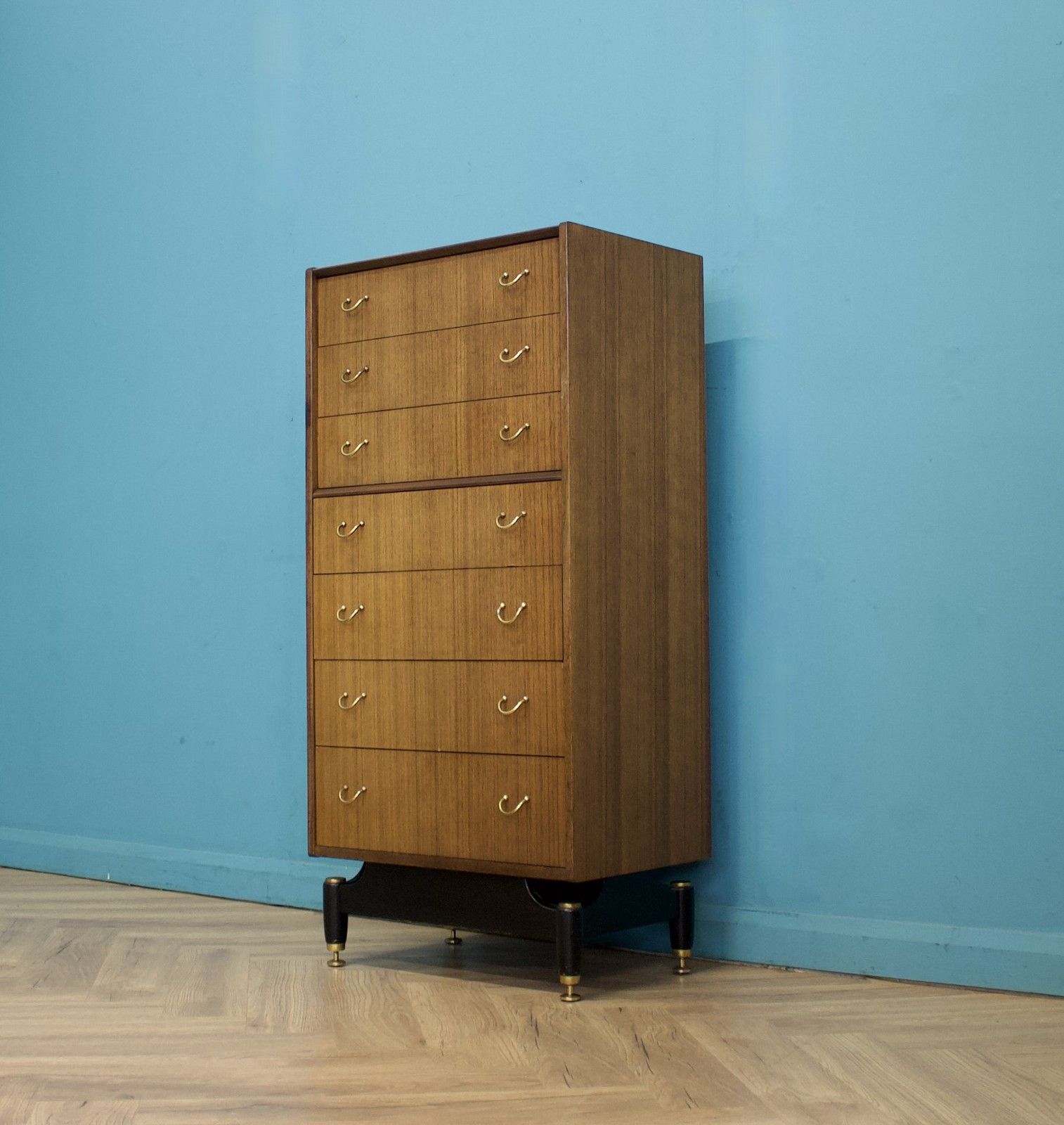 Mid Century Tola And Black Tallboy Chest Of Drawers G Plan, 1960s #1704 photo for sale