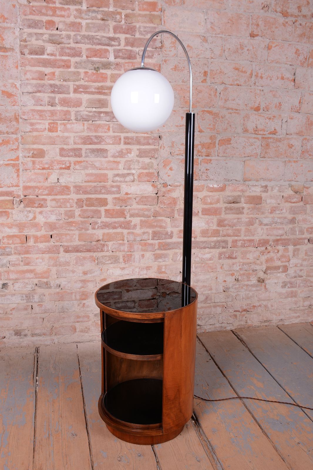 Restored Art Deco Floor Lamp, By J. Halabala, Up Závody, Walnut, Czech, 1920s photo for sale