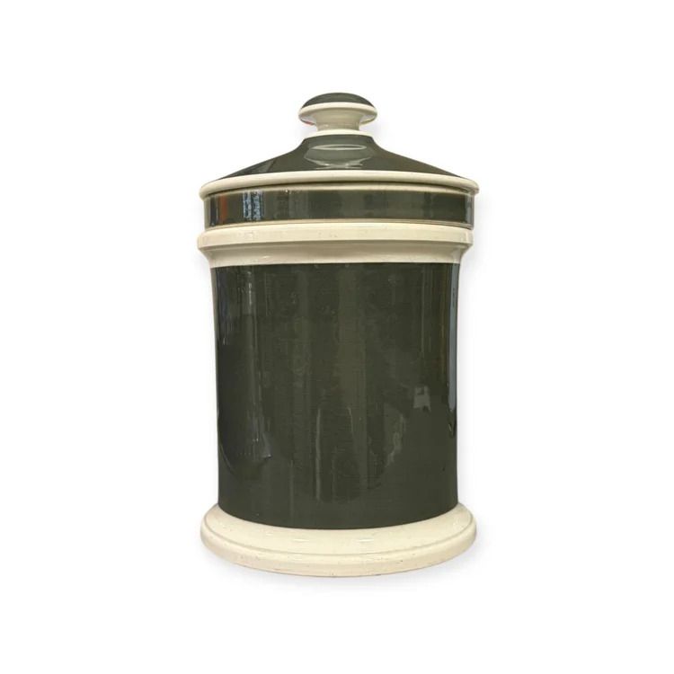 Pair Of 19th Century French Apothecary Jars Green Glazed Pharmacy Pots With Original Labels France, 19th Century photo vintage
