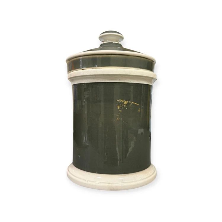 Home Decor Pair Of 19th Century French Apothecary Jars Green Glazed Pharmacy Pots With Original Labels France, 19th Century photo