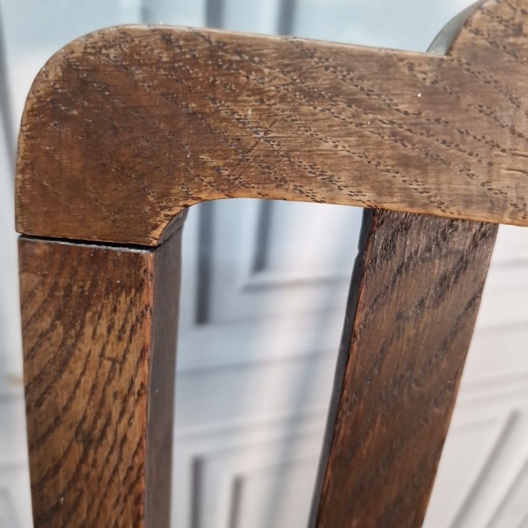 Furniture Antique Oak Dining Chairs Red Leather Seats Pair Arts & Crafts Vintage Seats photo