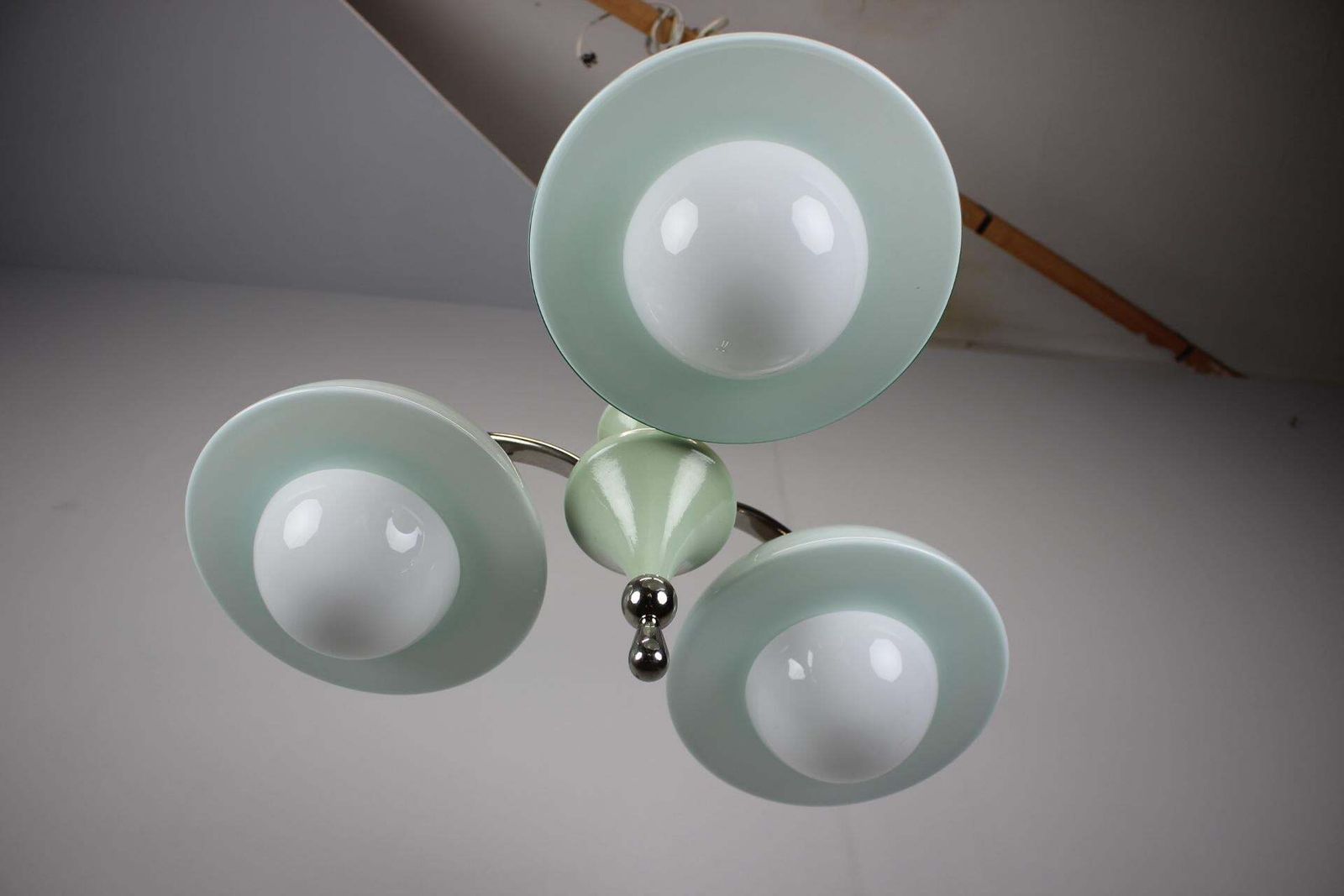 Art Deco Chandelier 1930s Czechoslovakia Mint Glass Chrome Ceiling Light photo buy