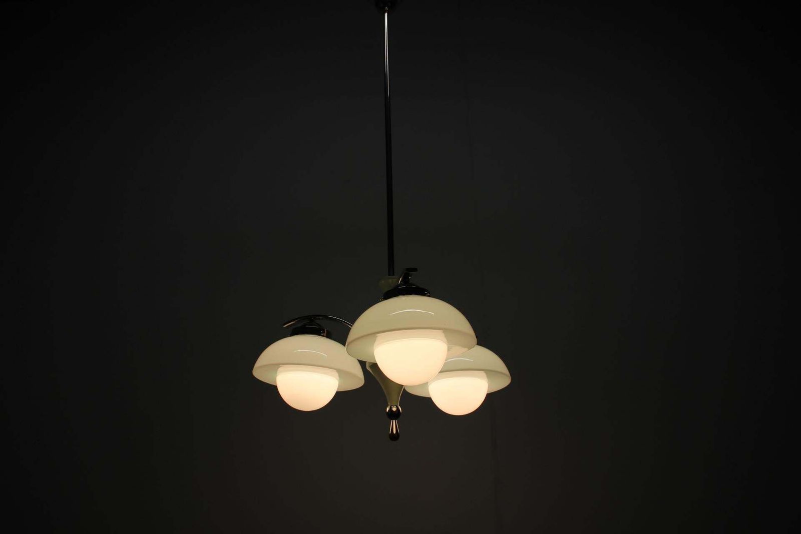 photo furniture Art Deco Chandelier 1930s Czechoslovakia Mint Glass Chrome Ceiling Light
