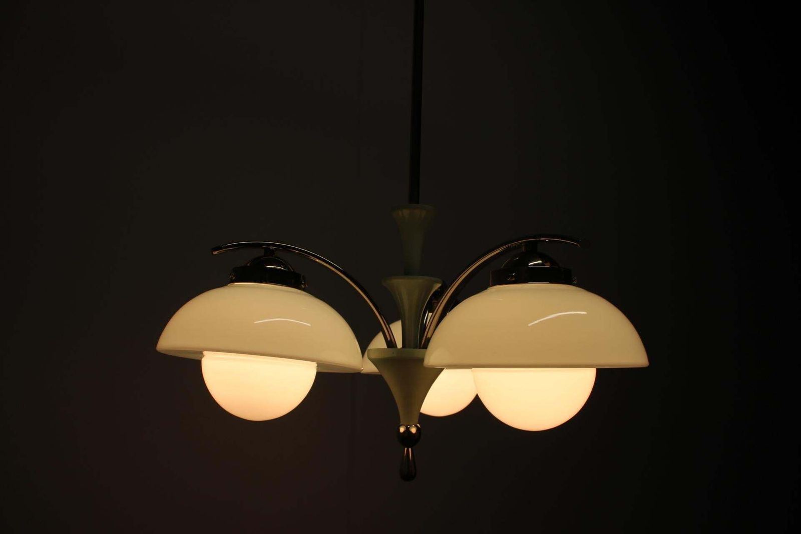 Lighting Art Deco Chandelier 1930s Czechoslovakia Mint Glass Chrome Ceiling Light photo