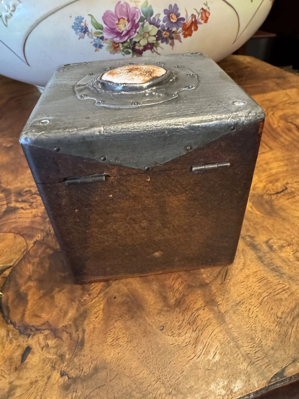 Antique Art Nouveau Pewter & Wood Liberty Style Tea Caddy photo vinterior
