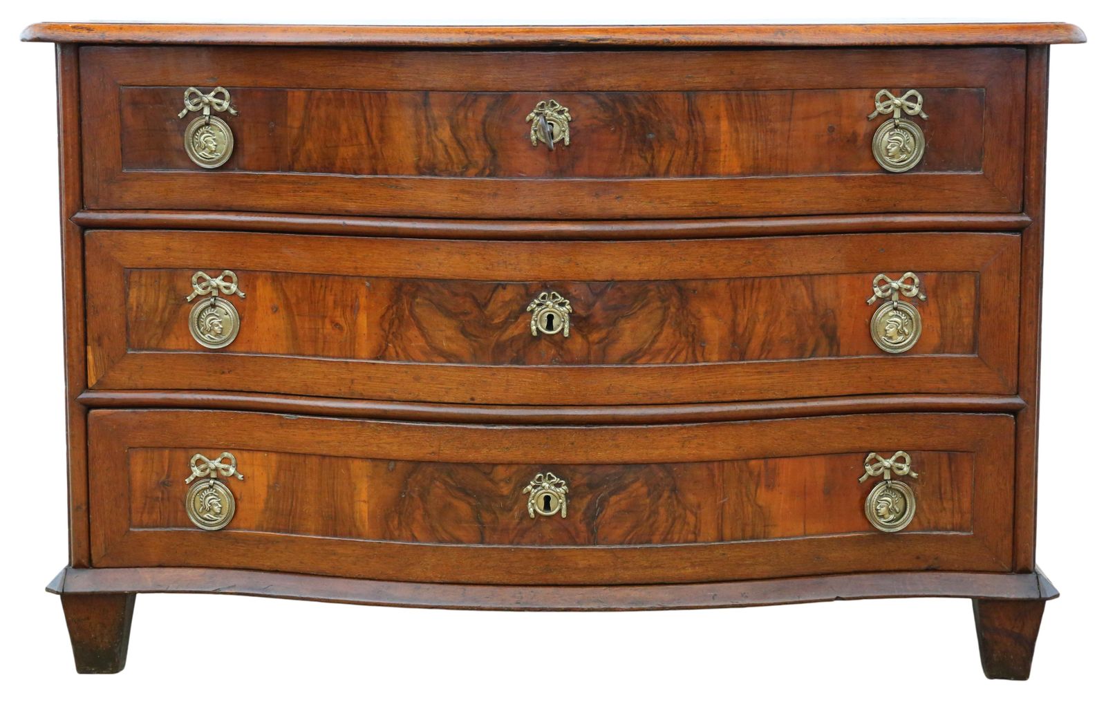 Antique Large 18th Century Continental Oak And Walnut Serpentine Crossbanded Commode / Chest Of Drawers – Fine Quality