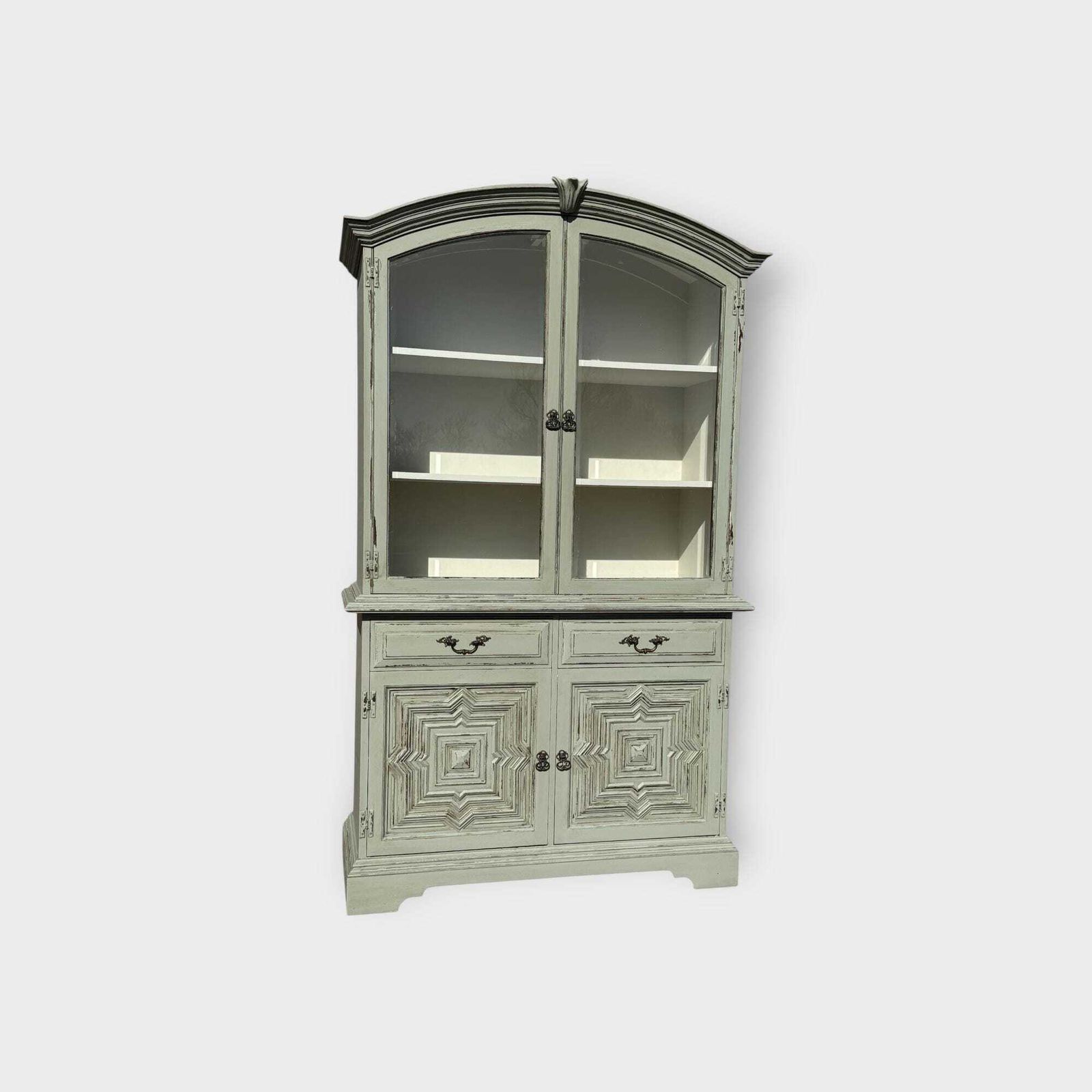 Matching Pair Antique Style Painted 2 Door Glazed Bookcase Cupboard  Glazed Display Bookcase With Lower Cupboard photo furniture