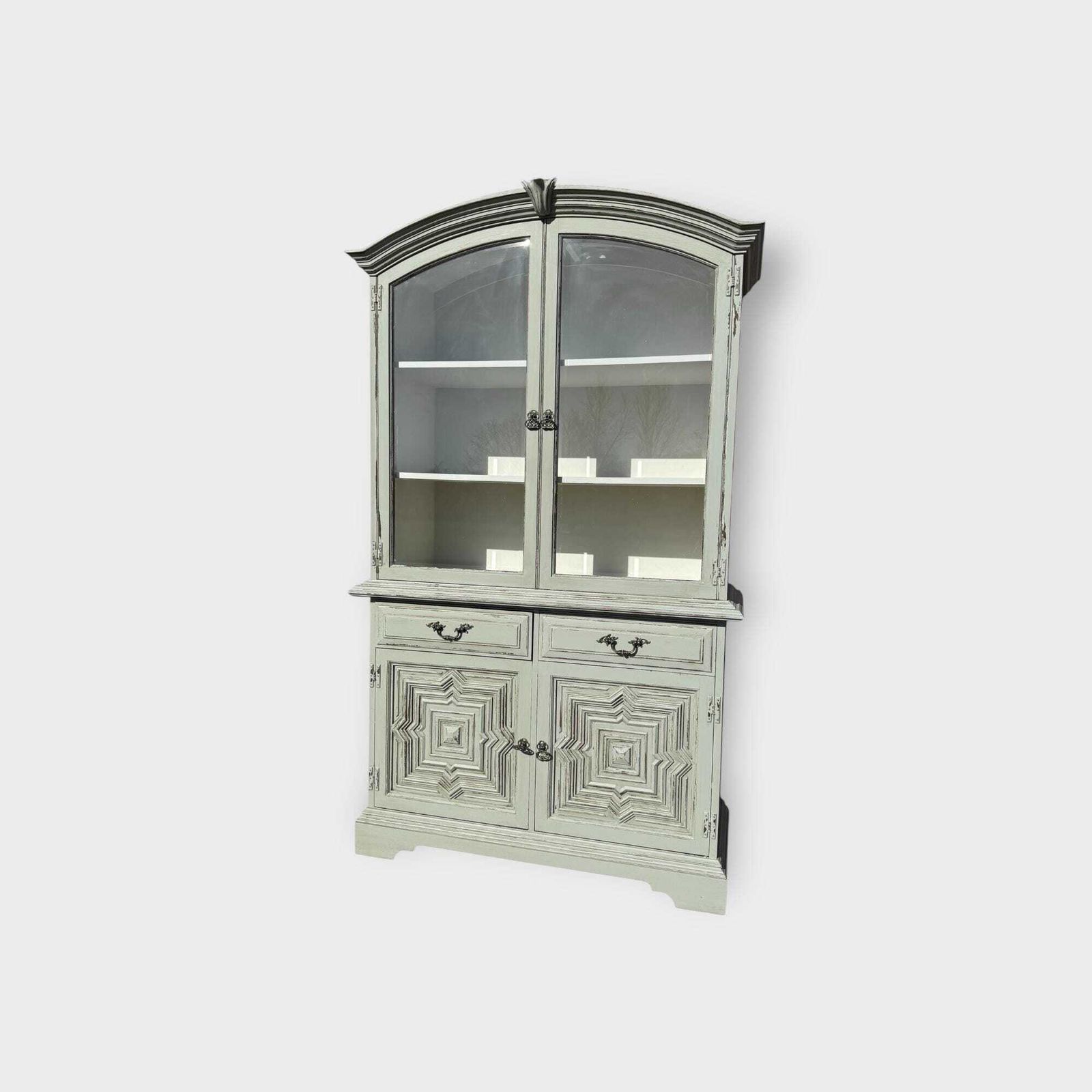 Matching Pair Antique Style Painted 2 Door Glazed Bookcase Cupboard  Glazed Display Bookcase With Lower Cupboard photo vinterior