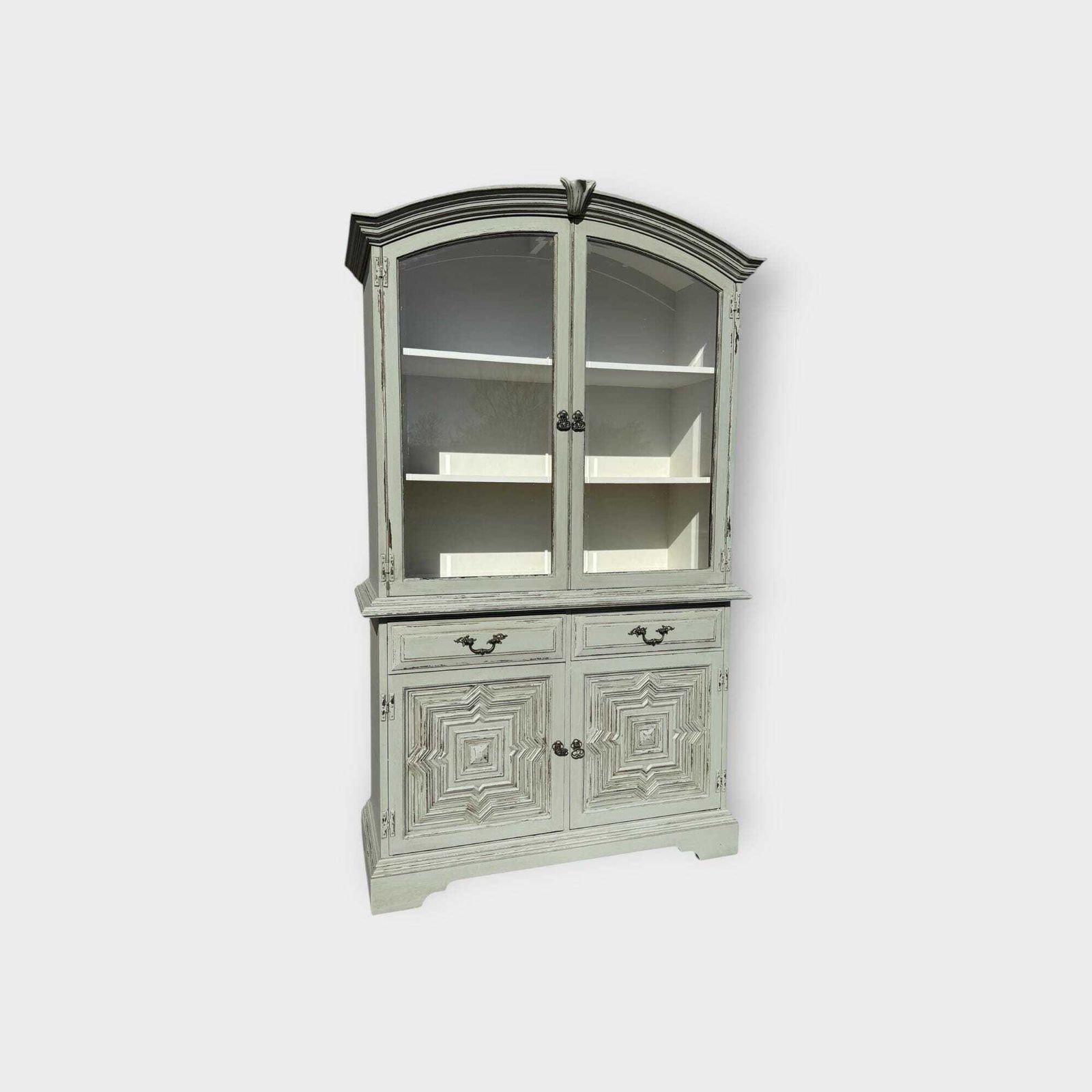 Matching Pair Antique Style Painted 2 Door Glazed Bookcase Cupboard  Glazed Display Bookcase With Lower Cupboard photo buy
