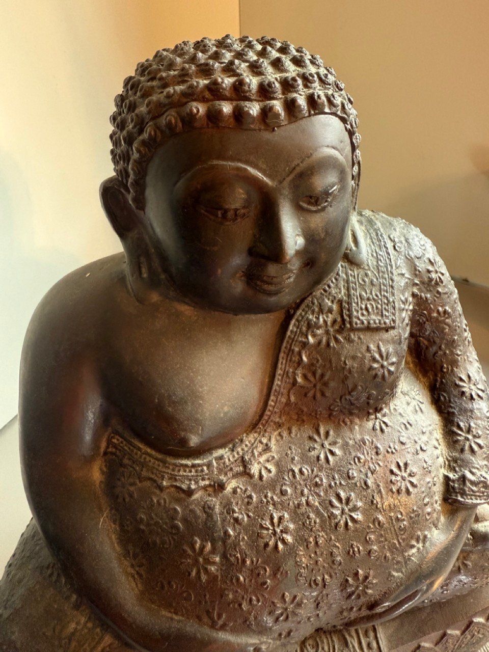 Large Seated Thai Bronze Buddha With Robe Detailing And Inscription photo vintage