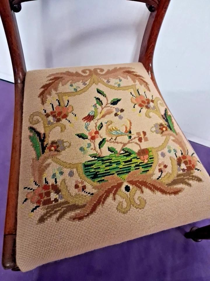 Vintage Pair Of Chairs In Regency Style & Needlepoint Seat Cushion photo furniture