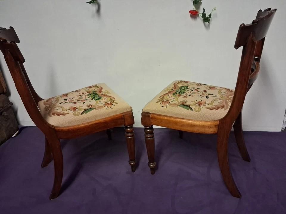 Vintage Pair Of Chairs In Regency Style & Needlepoint Seat Cushion photo 350.0