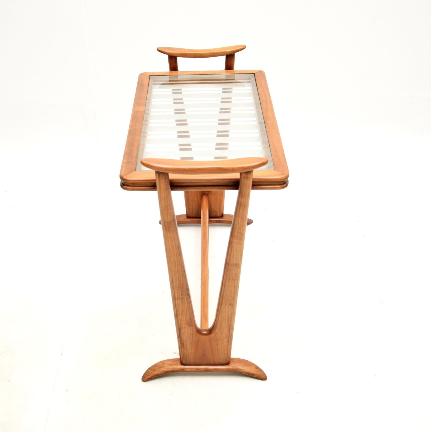 Vintage French Cherry Wood Glass Top Side Table photo Furniture
