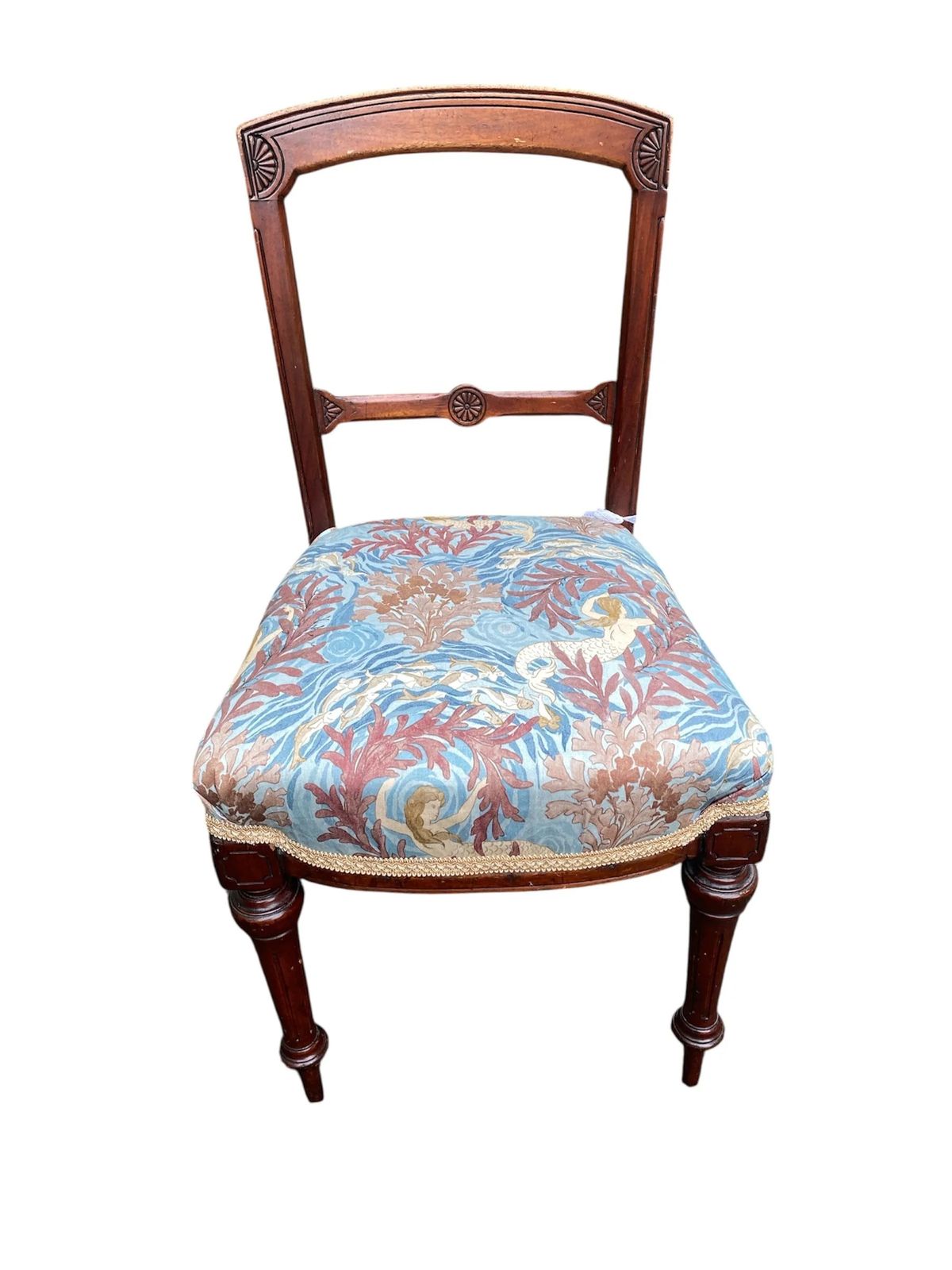 Antique Victorian Mahogany Framed Side Chair Recovered In Designer Fabric