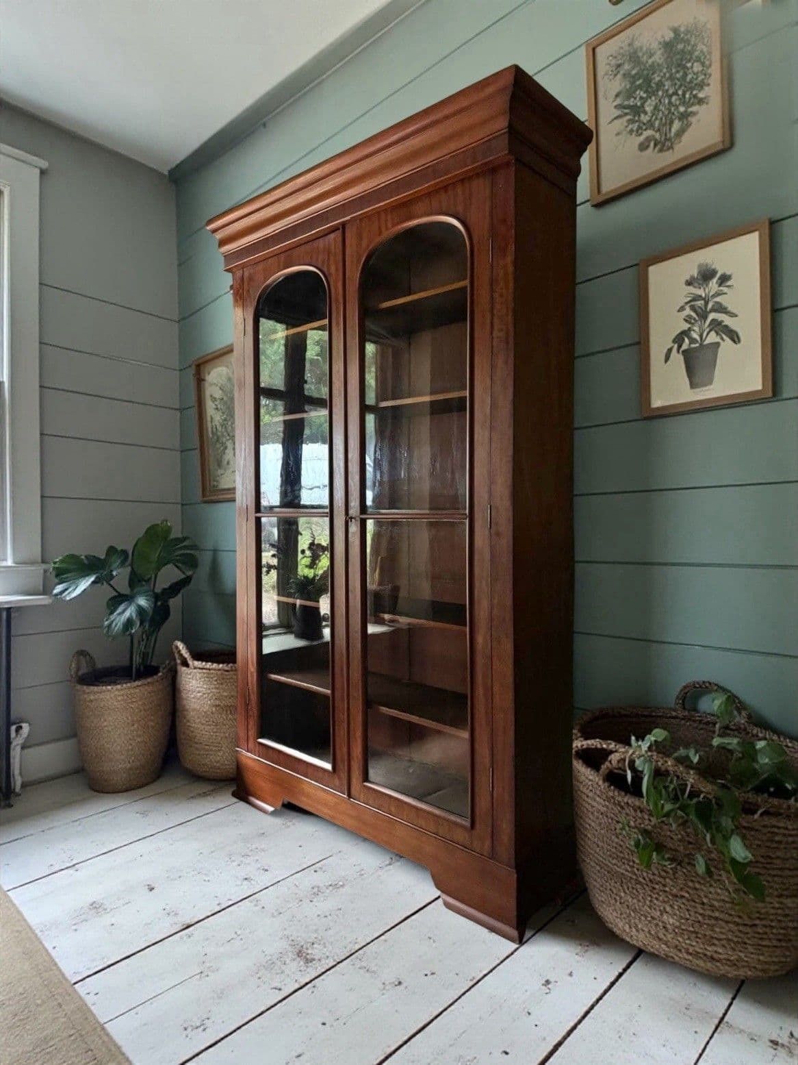 Antique Victorian Mahogany Display China Bookcase Glazed Cabinet photo for sale