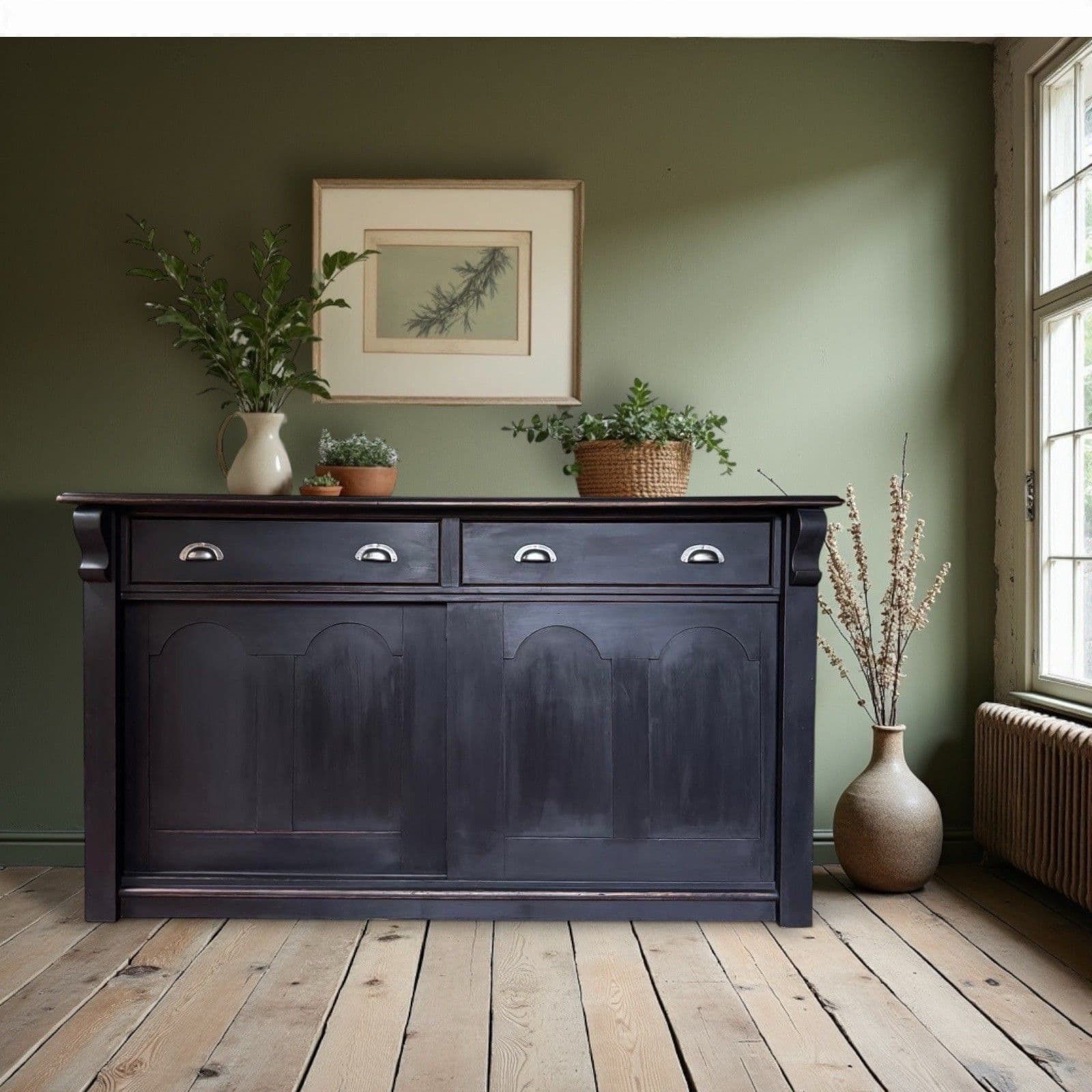 Antique Victorian Painted Solid Pine Sideboard Dresser Base Sliding Door Cupboard