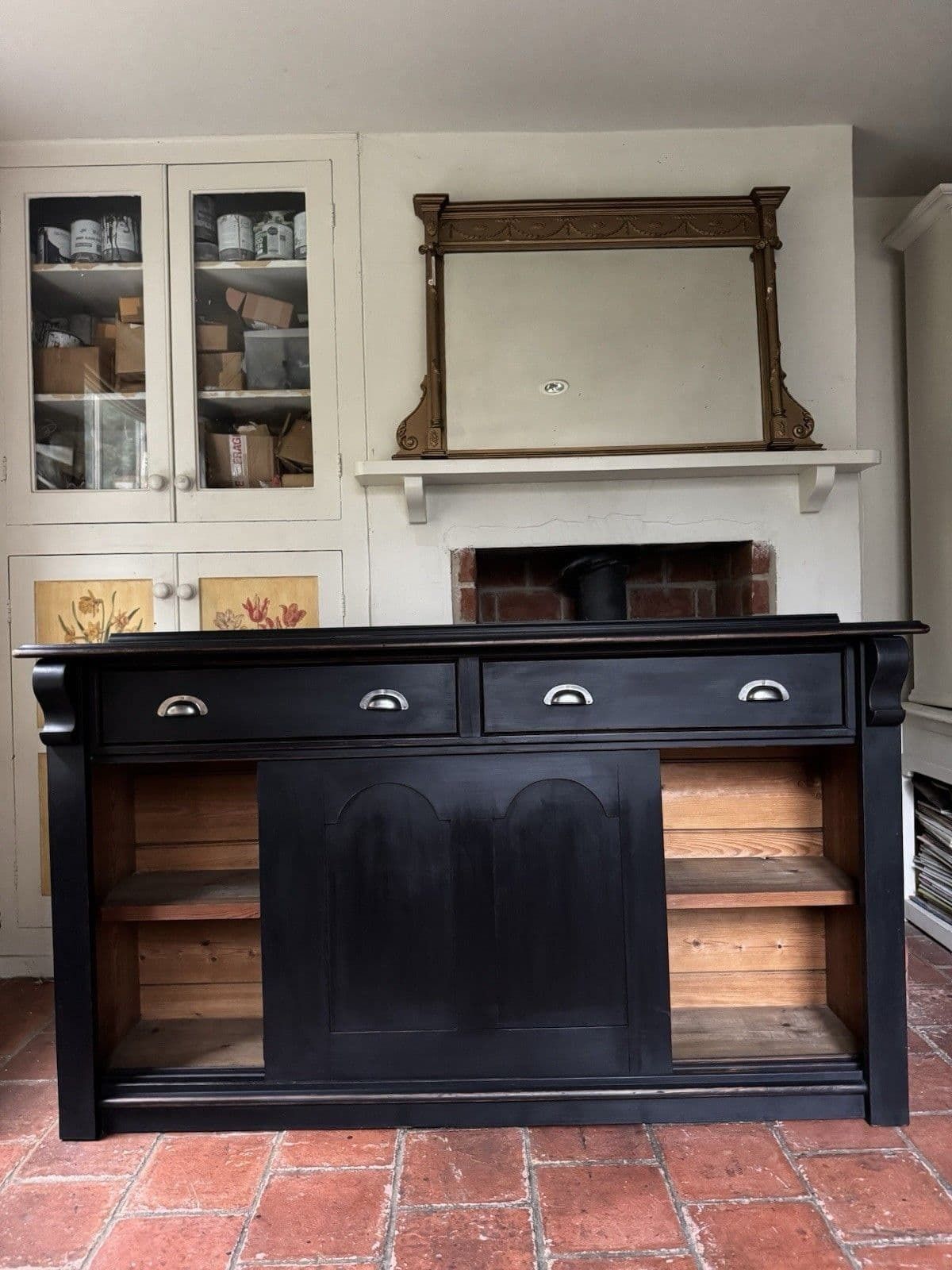 photo for sale Antique Victorian Painted Solid Pine Sideboard Dresser Base Sliding Door Cupboard
