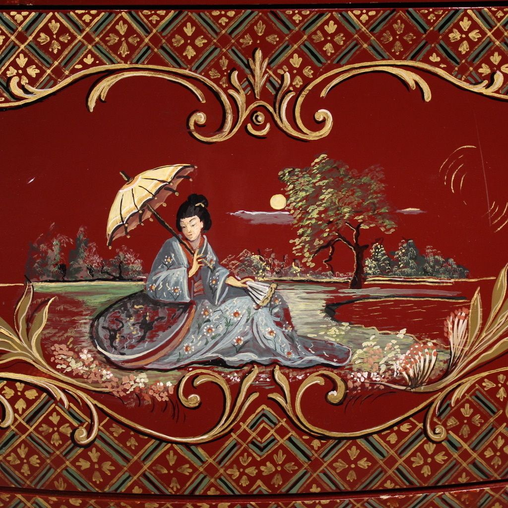 French Lacquered, Painted And Gilded Chinoiserie Commode photo vintage