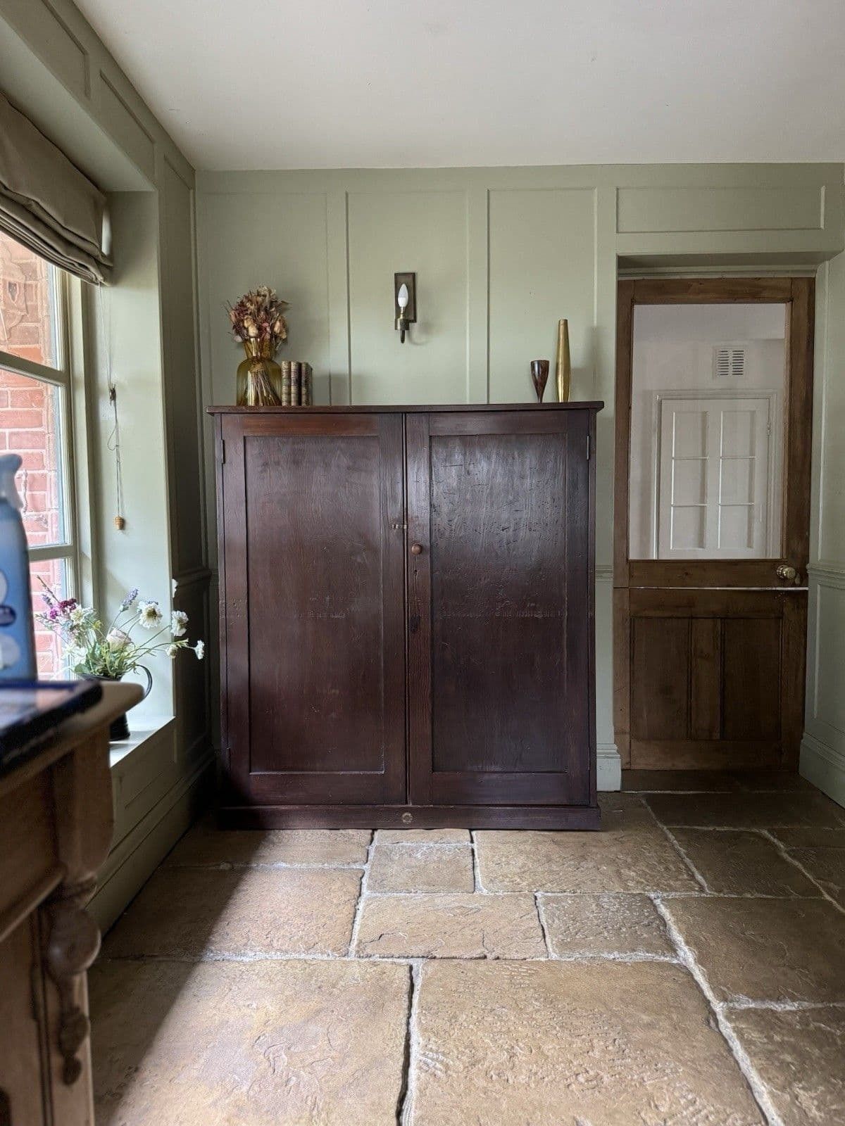 photo furniture Large Vintage Stained Pine School Hall Larder Cupboard Cabinet Sideboard