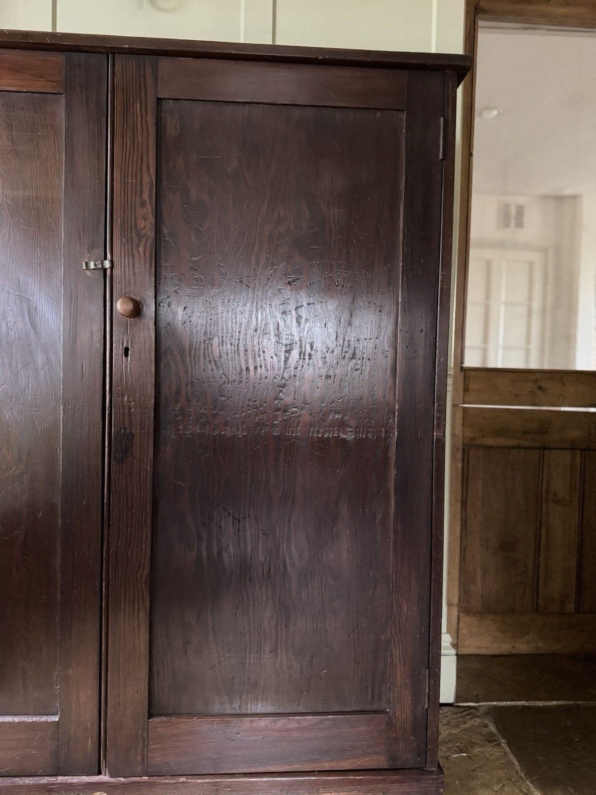 1195.0 Large Vintage Stained Pine School Hall Larder Cupboard Cabinet Sideboard photo