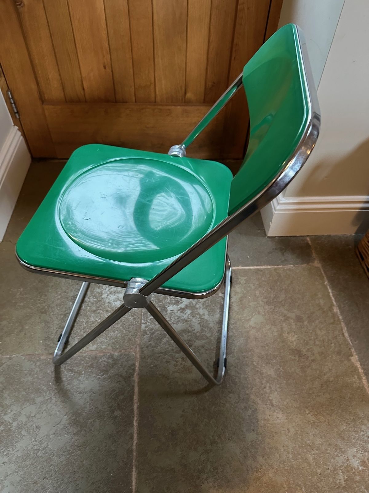 Giancarlo Piretti Green And Chrome Folding Plia Chairs For Castelli, 1970s photo Furniture